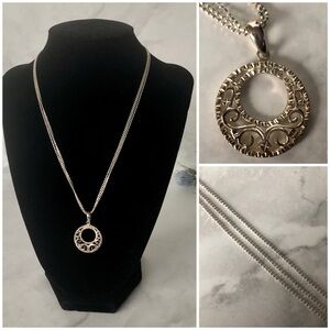 JCM Vintage Sterling Silver 925 Triple Strand Chain with Sterling Silver Pendant